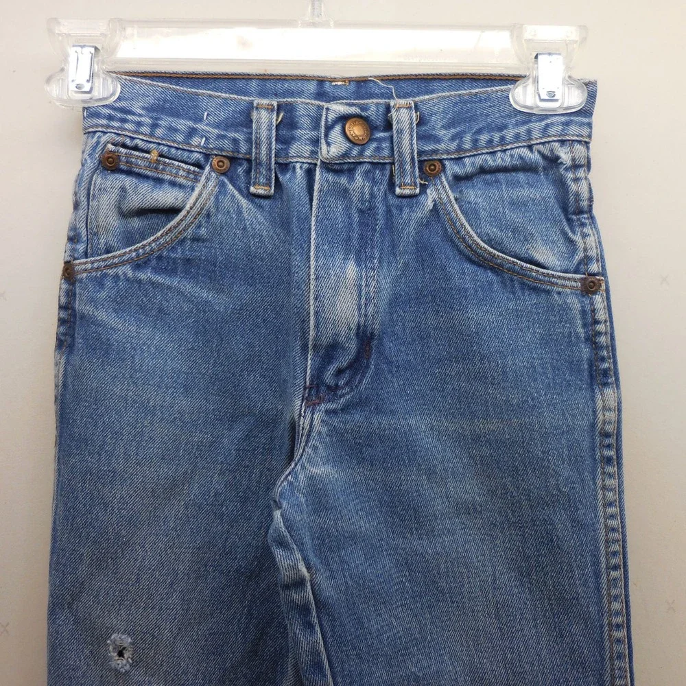 Vintage Wrangler Youth Jeans 10 Regular Made in USA Blue Thrashed 22x23 595BSWR